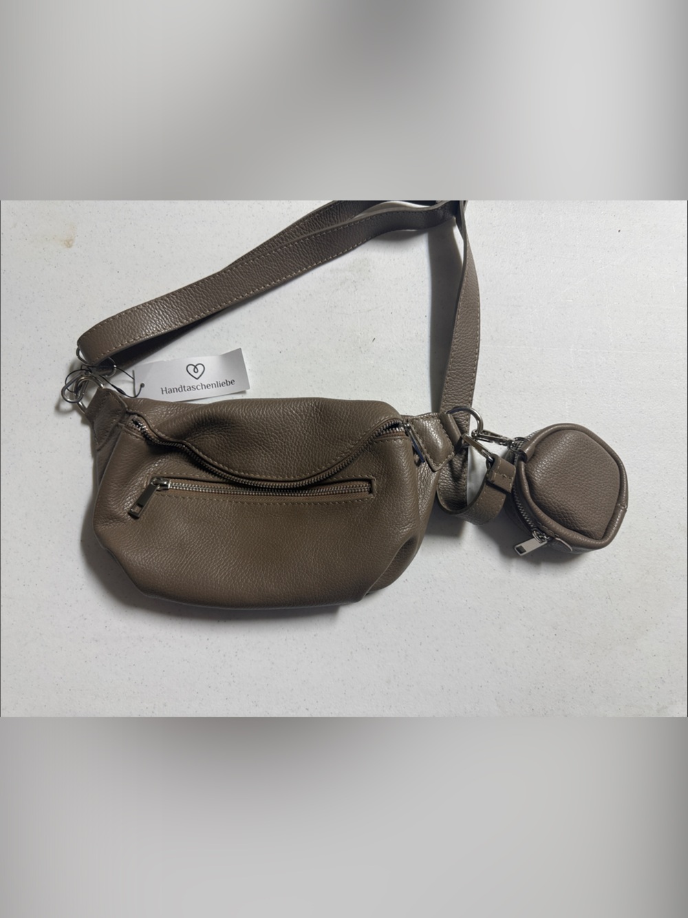 Taupe Crossbody Belt Bag with Coin Pouch